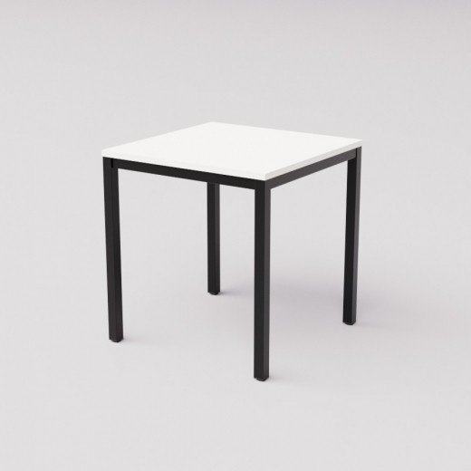 Белый квадратный стол на чёрном металлокаркасе 70х70см