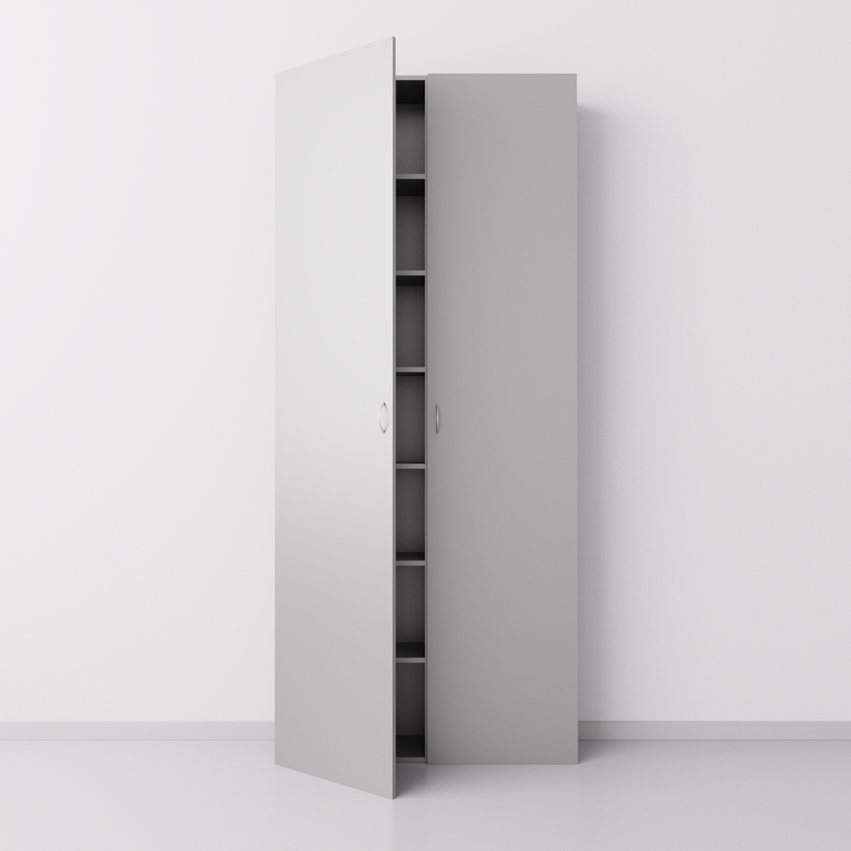Высокий шкаф с двумя большими дверцами из ДСП, серебристый металлик