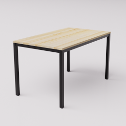 Обеденный стол из натуральной сосны на чёрном металлокаркасе, 130х80см