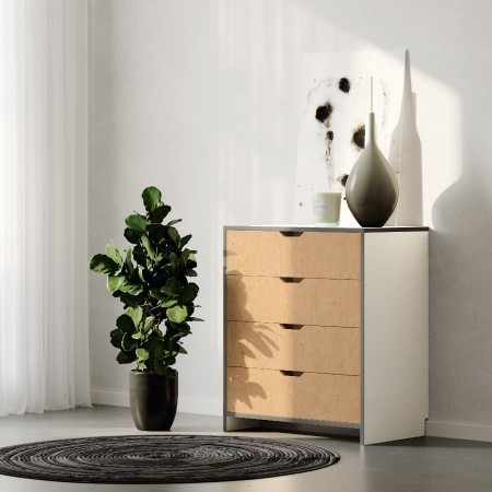 Бело-чёрный комод на 4 ящика с фасадами из фанеры