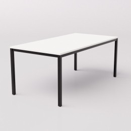 Длинный широкий белый стол на чёрном металлокаркасе 180х90см