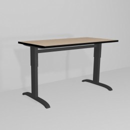 Регулируемый по высоте рабочий стол на чёрном основании с чёрной кромкой